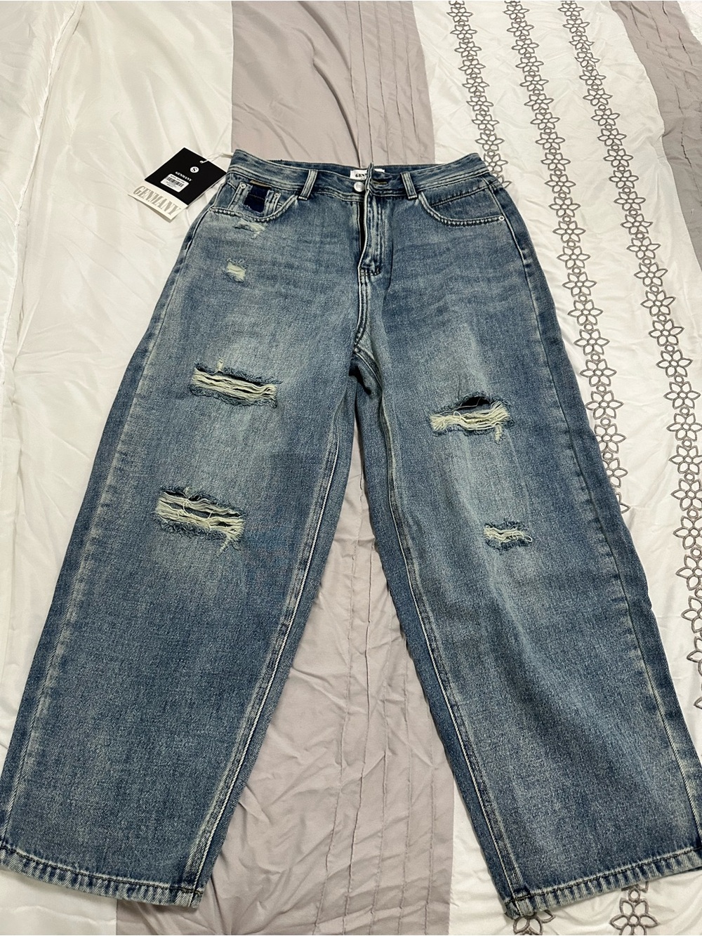 Wide Leg Barrels Distressed Blue Women's Jeans